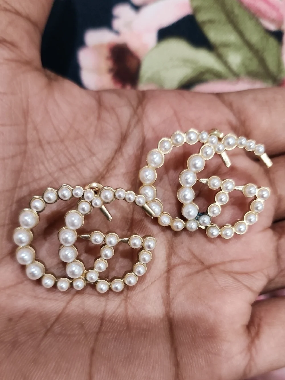 Double G Faux Pearl Earrings -GG Gold and Pearl - Picture 3 of 4